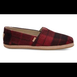 TOMS Classic Red Plaid Felt on Leather